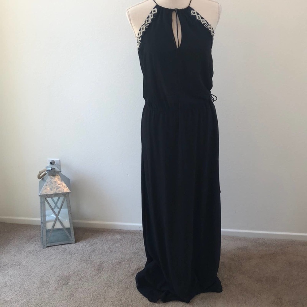 TRAFALUC By ZARA Dark Navy Blue Beaded Maxi Dr